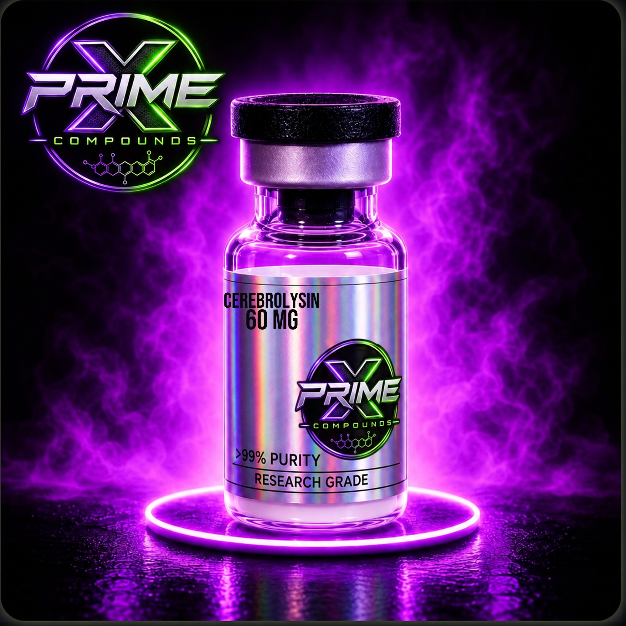 Cere 60mg research peptide vial — lyophilized powder, ≥99% HPLC purity, third-party COA available. For research use only.